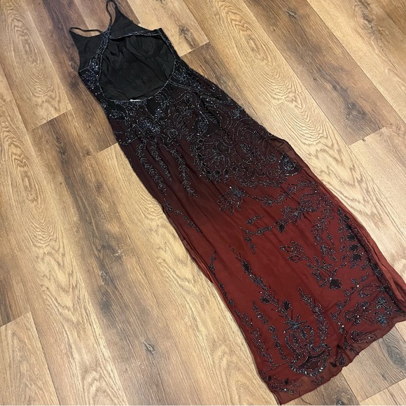 Vintage Y2K 100% Silk Beaded Dress Vintage Beaded Dress Ombré Goth Prom Dress - Picture 11 of 15